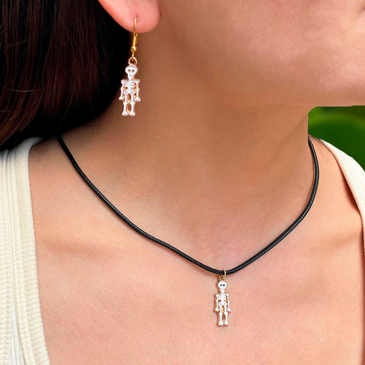 Collar y Aretes Calaca Halloween 3H4