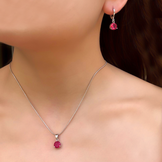 Collar y Aretes Cristal Rojo Chapa de Oro C690