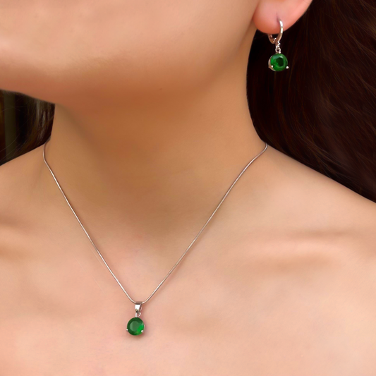 Collar y Aretes Cristal Verde Chapa de Oro C675