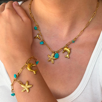 Collar Charms Turquesa  Acero Inoxidable 2C3