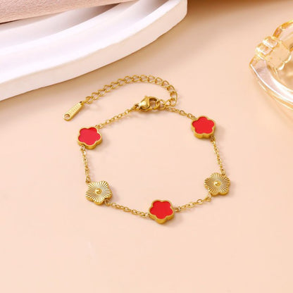 Pulsera Dorada Trebol Rojo Acero Inoxidable