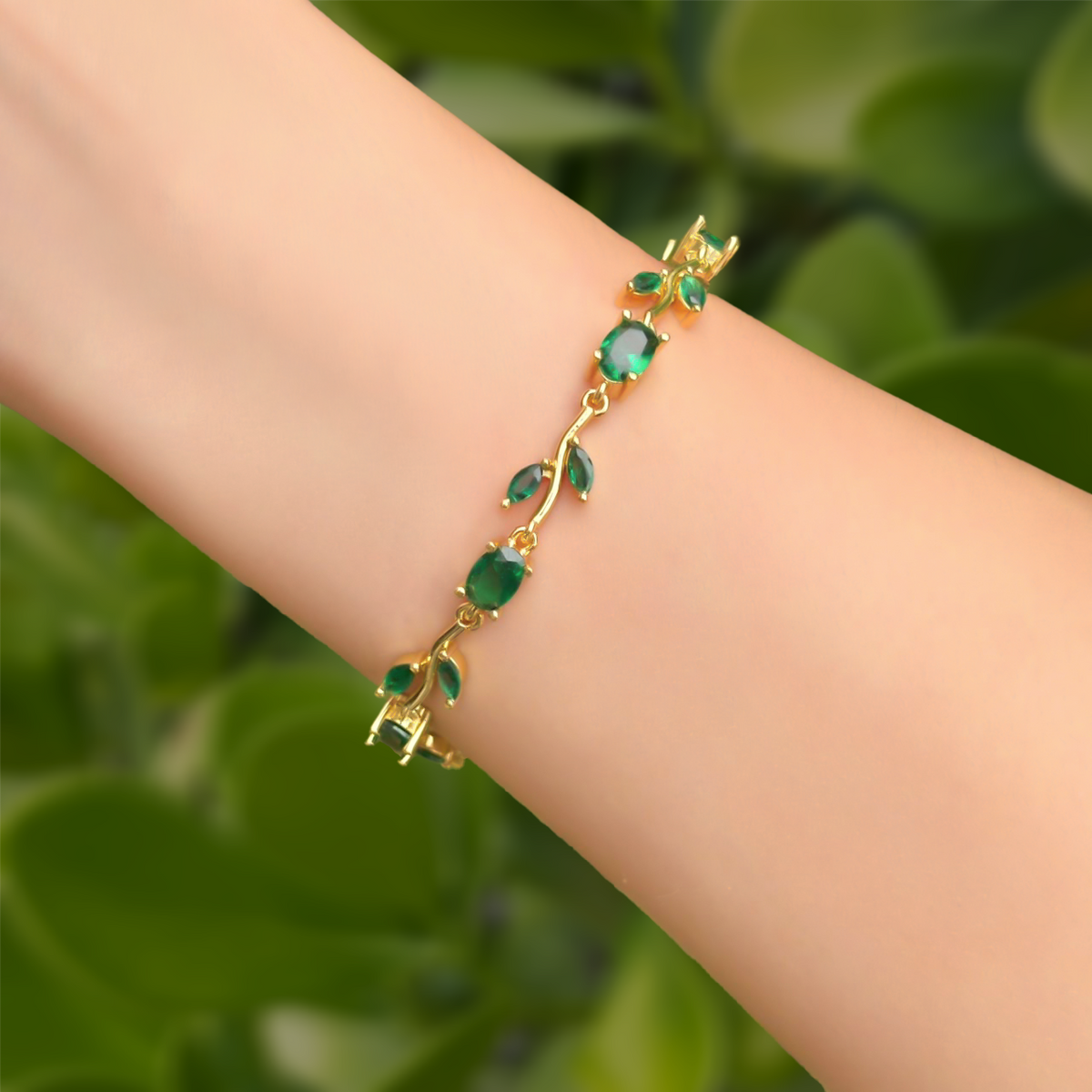 Collar Pulsera Aretes Anillo Tulipanes Verdes Chapa de Oro
