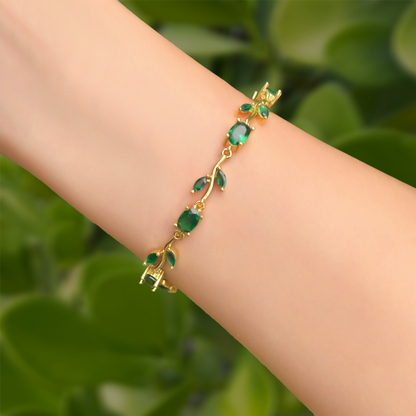 Collar Pulsera Aretes Anillo Tulipanes Verdes Chapa de Oro