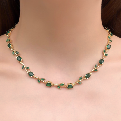 Collar Pulsera Aretes Anillo Tulipanes Verdes Chapa de Oro