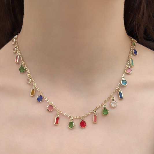 Collar Dorado Cristales de Colores Chapa de Oro 1G3