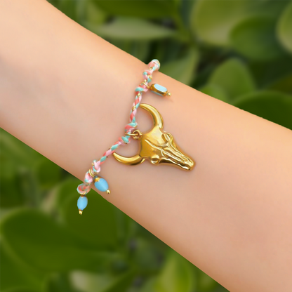 Pulsera Hilo Pink Toro Acero Inoxidable