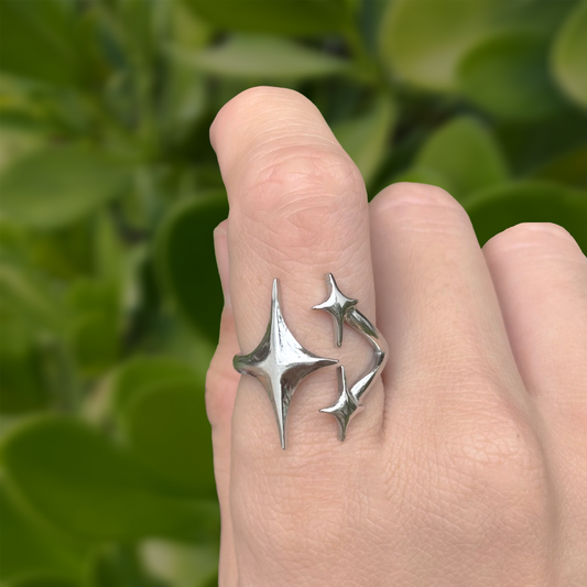 Anillo Plaeado Estrellas Acero Inoxidable 1z2