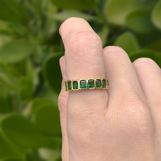 Anillo Dorado Esmeralda Acero Inoxidable 2F6