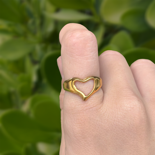 Anillo Dorado Corazón Ajustable Acero Inoxidable 2E6