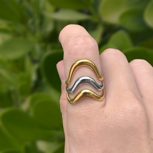 Anillo Oro-Plata Onda Acero Inoxidable 2D6
