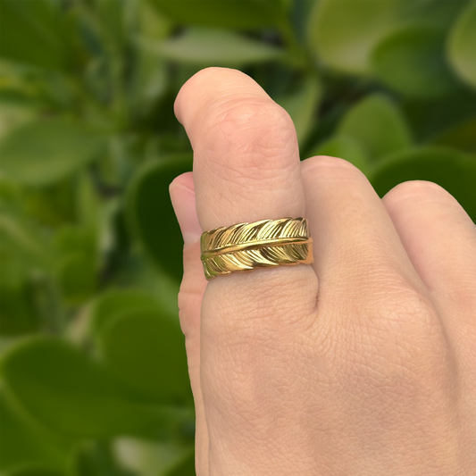 Anillo Dorado Hoja Ajustable Acero Inoxidable 1Y3