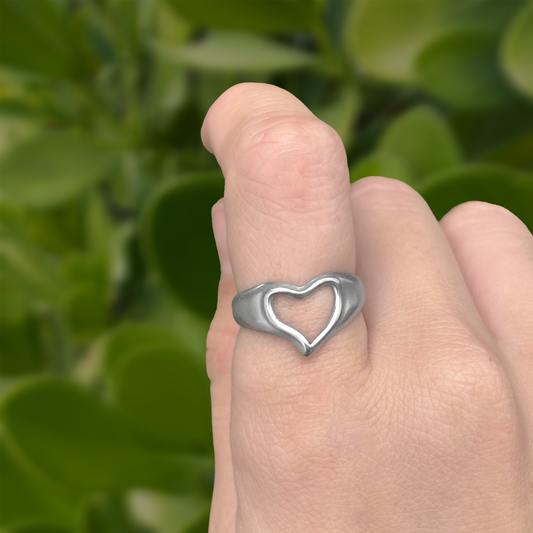 Anillo Plateado Corazón Ajustable Acero Inoxidable Li4