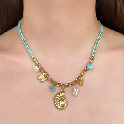 Collar de Hilo Aqua Caracol Acero Inoxidable 3E7