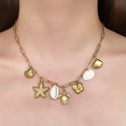 Collar Dorado Charms Tortuga Acero de Titanio  3F7
