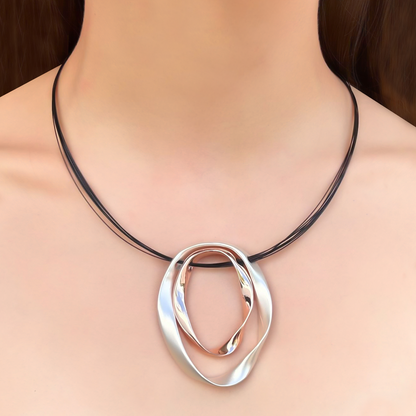 Collar Aros Oro Rosa y Plata Irregular