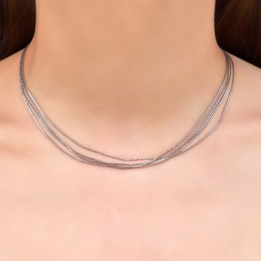 Collar Cadenas Delgadas Plateadas Acero Inoxidable