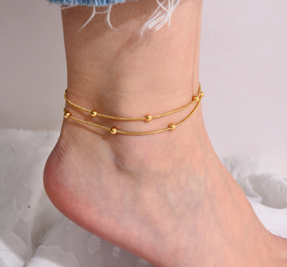 Tobillera Doble Dorada Acero de Titaio  2C4