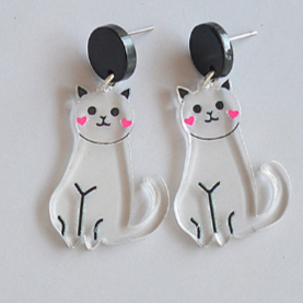Aretes Gato Acrílico Transparente  2J6