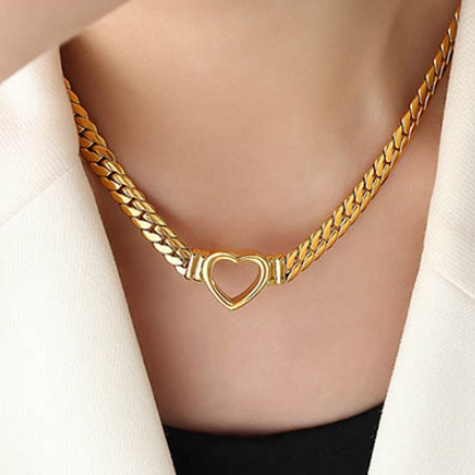 Collar Cadena Corazón Dorado Acero Inoxidable  2BB9