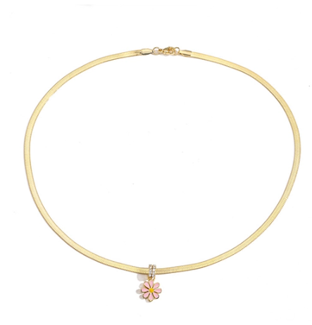 Collar Flor Rosa Chapa de Oro  1K8