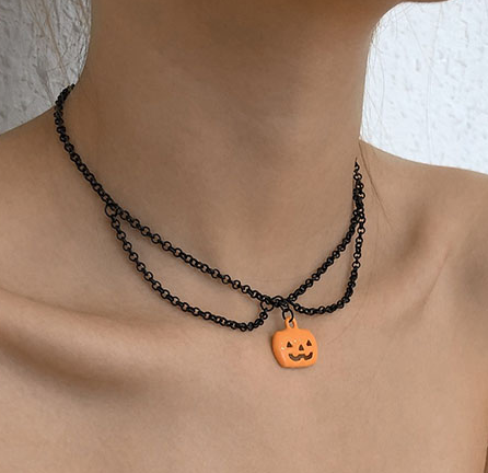 Collar Negro con Calabaza Halloween 3G4
