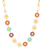 Collar Cadena y Flor Colores Acero Inox  2D4