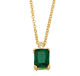 Collar Baguette Verde Esmeralda Chapa de Oro  2L3