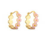 Aretes Arracada Flor Rosa Chapa de Oro  R6