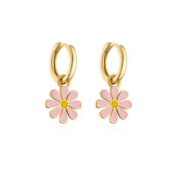 Aretes Flor Rosa Chapa de Oro 3B4