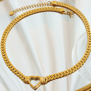 Collar Cadena Corazón Dorado Acero Inoxidable  2BB9