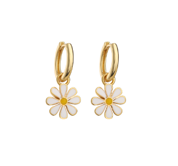 Aretes Flor Blanca Chapa de Oro 1o1