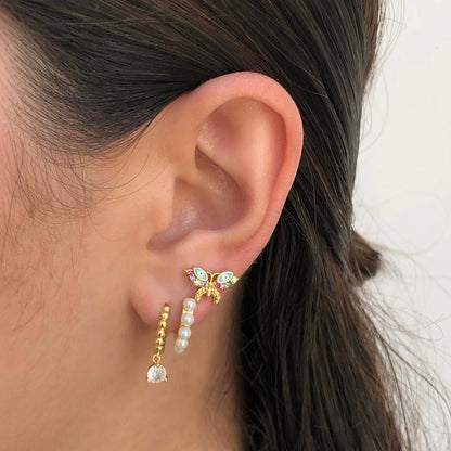Aretes Arracada BB Perlitas Chapa de Oro 18K Az35