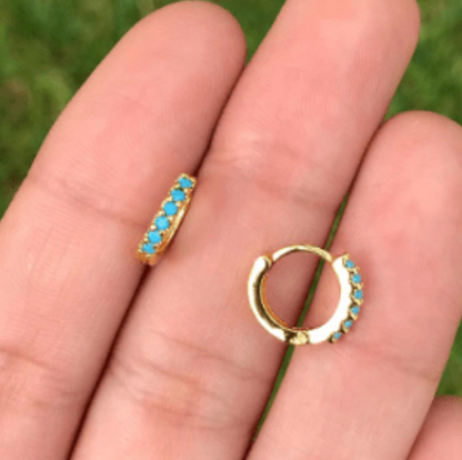 Aretes Arracada Turquesa Chapa de Oro 14K Az12