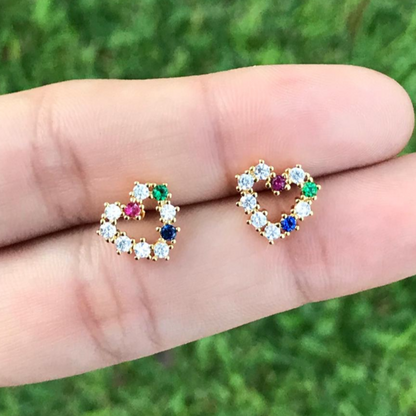 Aretes Corazón Colores  Chapa de Oro R735