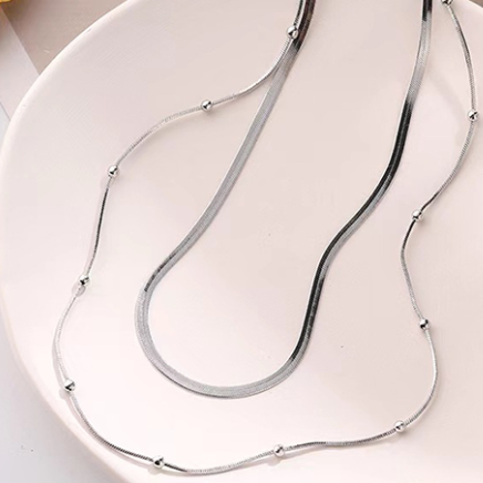 Collar Layer Plateado  Acero Inoxidable  1G8