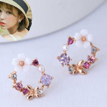 Aretes Mini Aro Flor Chapa de Oro 1F4