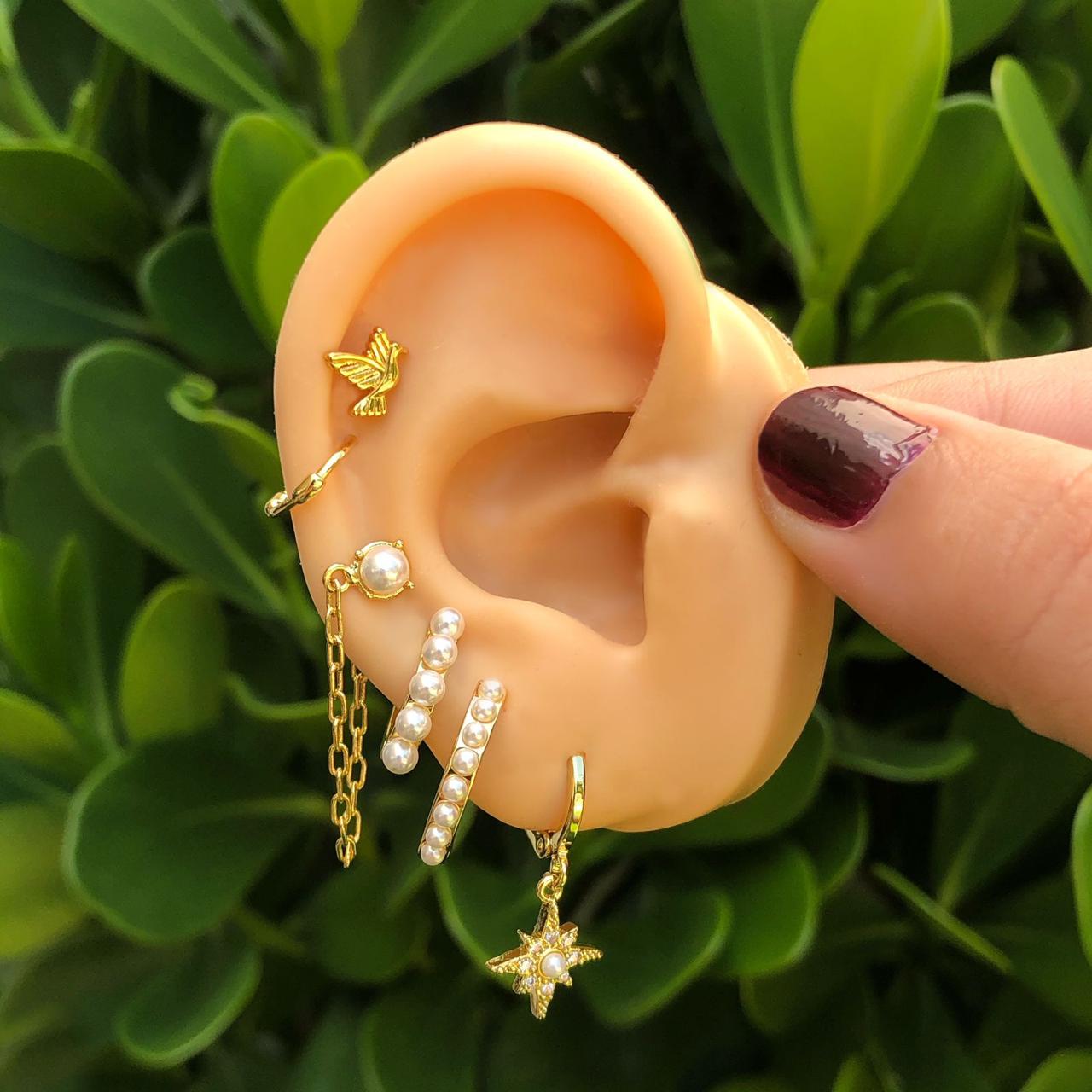 Aretes Arracada BB Perlitas Chapa de Oro 18K Az35
