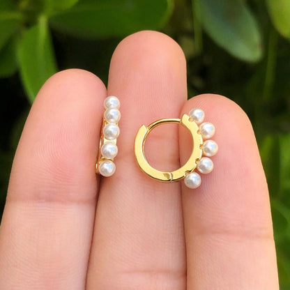 Aretes Arracada BB Perlitas Chapa de Oro 18K Az35