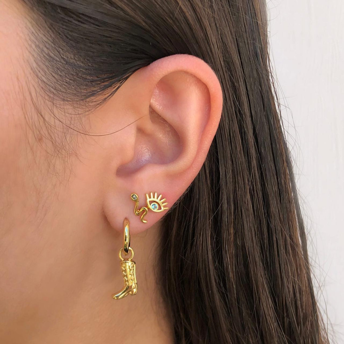 Aretes Dorados Ojo Zirconia Chapa de Oro