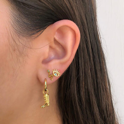 Aretes Dorados Ojo Zirconia Chapa de Oro