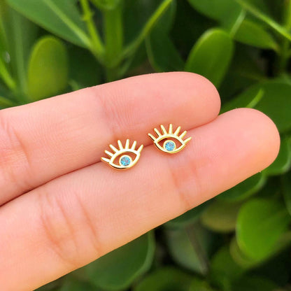 Aretes Dorados Ojo Zirconia Chapa de Oro