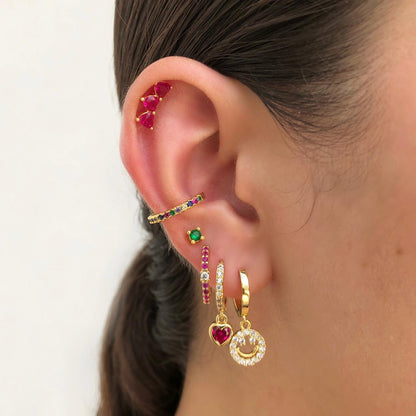 Aretes Corazón Magenta  Chapa de Oro  Az237