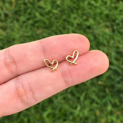 Aretes Dorados Corazon Chapa de Oro