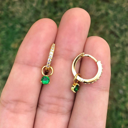Aretes Arracada Zirconia Verde Chapa de Oro R727