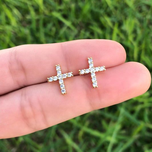 Aretes Cruz Chapa De Oro R743