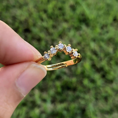 Anillo Dorado Zirconias Blancas Ajustable Chapa de Oro