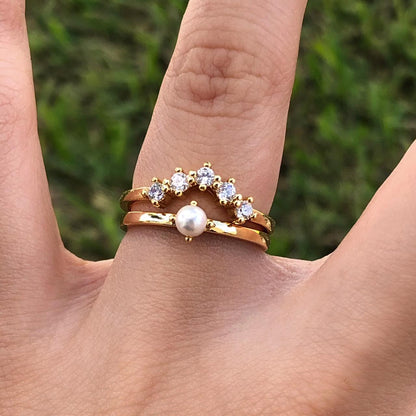 Anillo Dorado Zirconias Blancas Ajustable Chapa de Oro