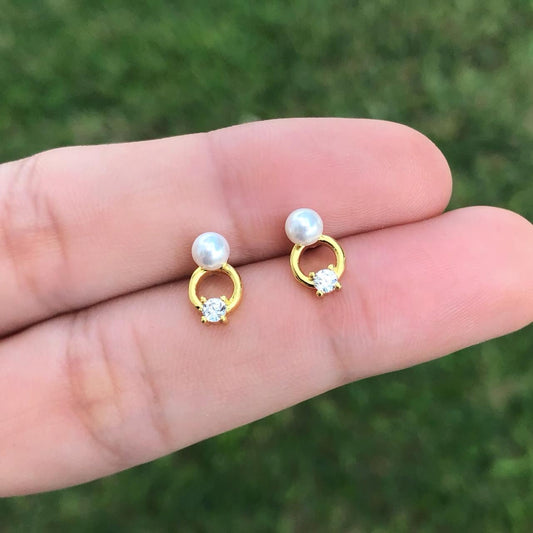 Aretes Perla Chapa de Oro C604