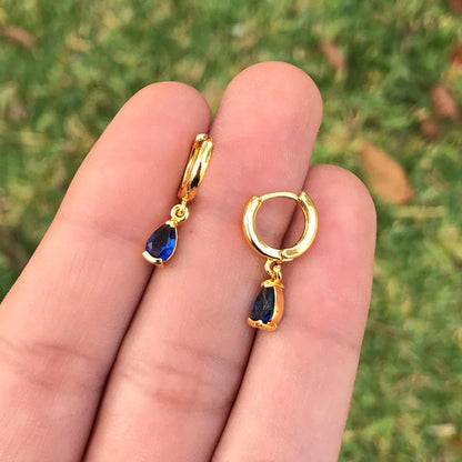Aretes Hoops Gota Azul Chapa de Oro Az426