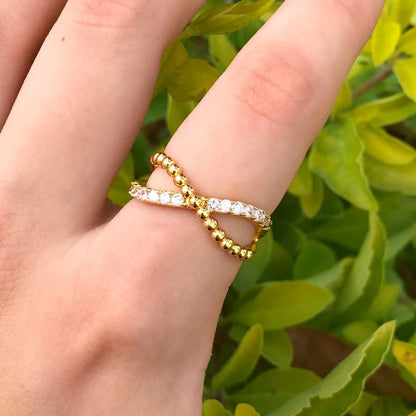 Anillo Cruzado Ajustable Chapa de Oro C632